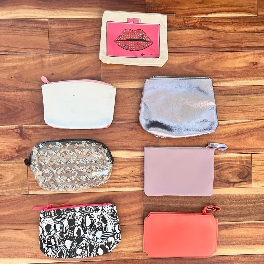 Lot of 7 Small Travel Makeup Toiletry Cosmetic Bags